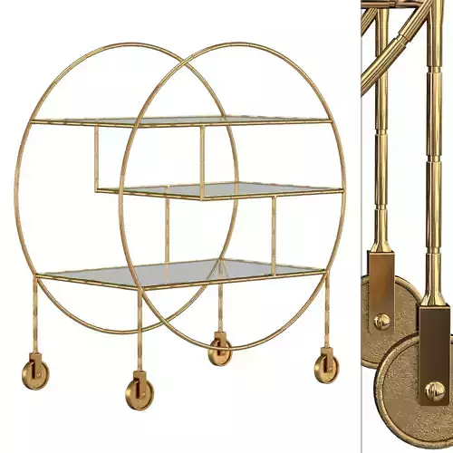 Luxe Round Bamboo Gold Drinks Trolley Bar Cart