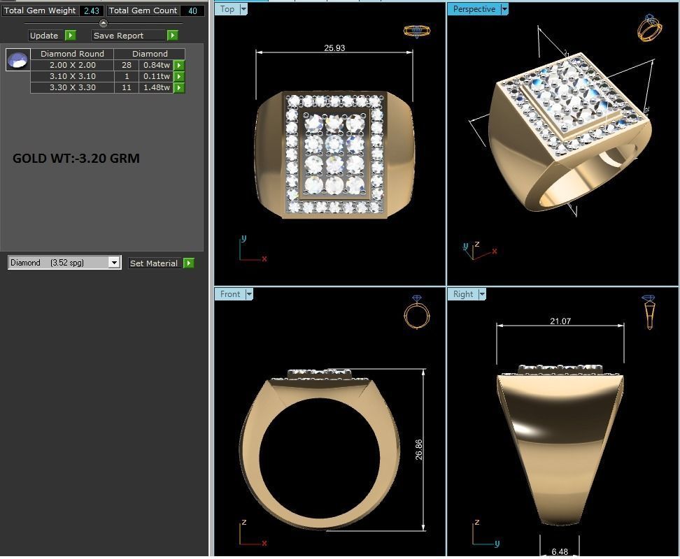Gents Diamond Ring 3dm render details 3D print model_9