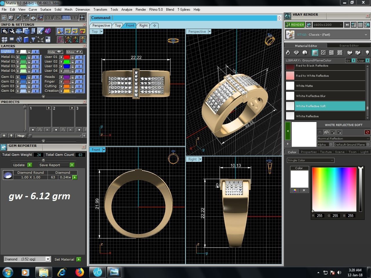 Gents Diamond Ring 3dm render details 3D print model_8