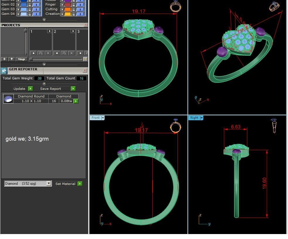 Women Diamond Ring 3dm render details 3D print model_6