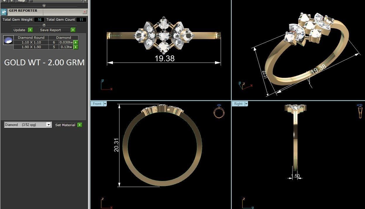 Women Diamond Ring 3dm render details 3D print model_8