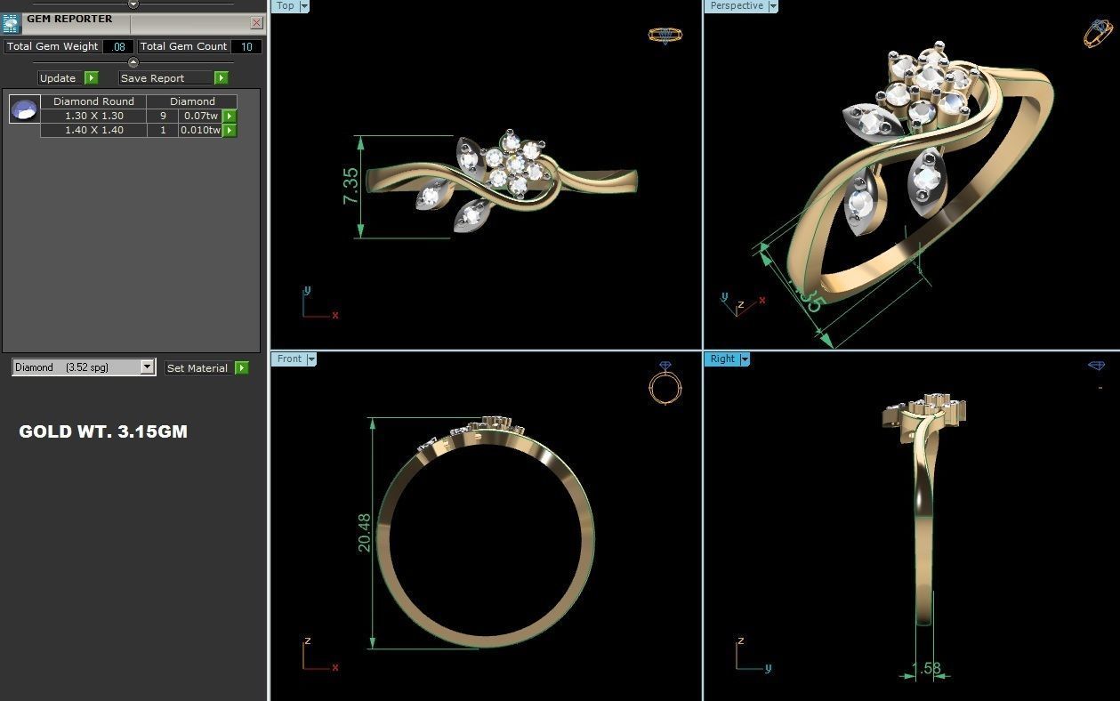 Women Diamond Ring 3dm render details 3D print model_3