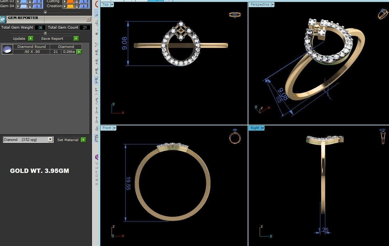 Women Diamond Ring 3dm render details 3D print model_1