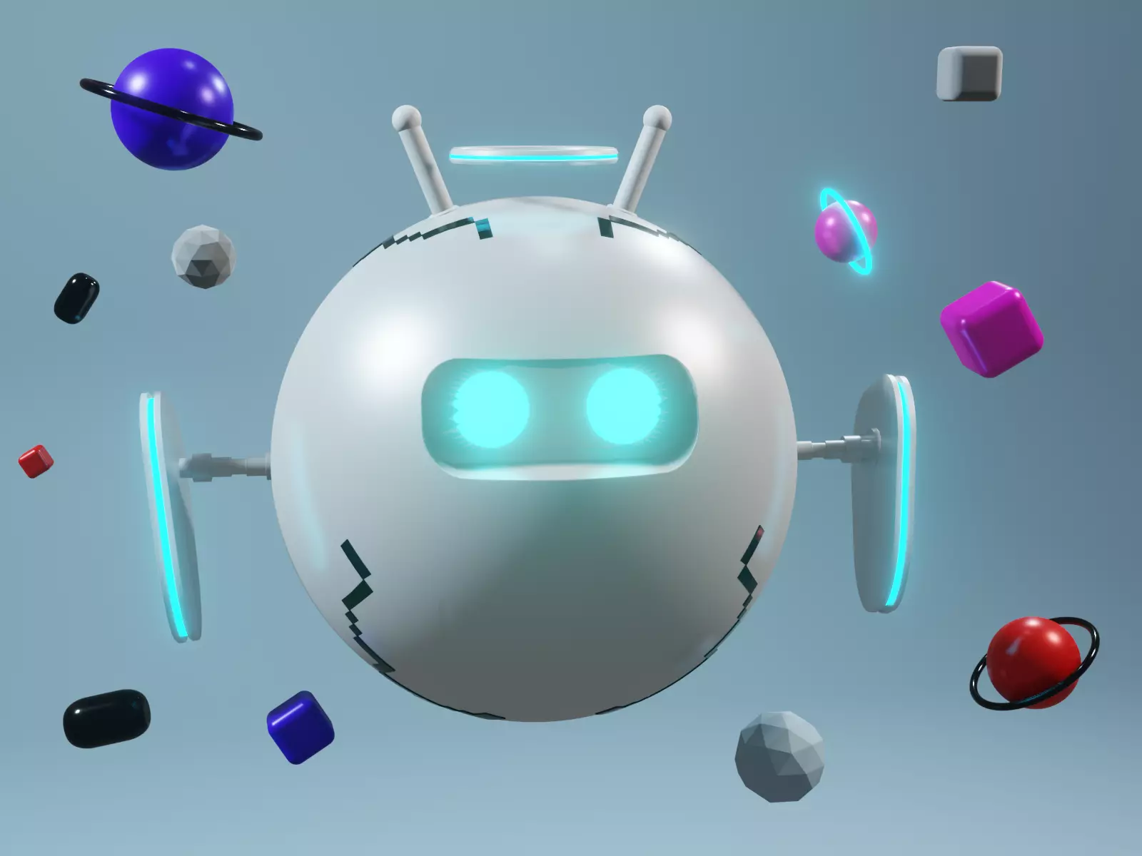 Robot in space with planets surrounding it Low-poly 3D model_0