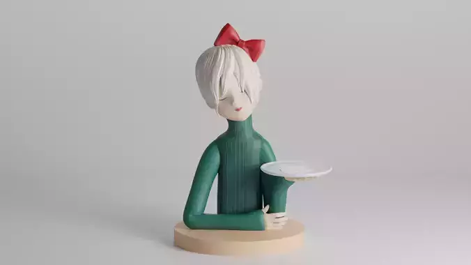 Minimalist Girl with Red Bow and Plate