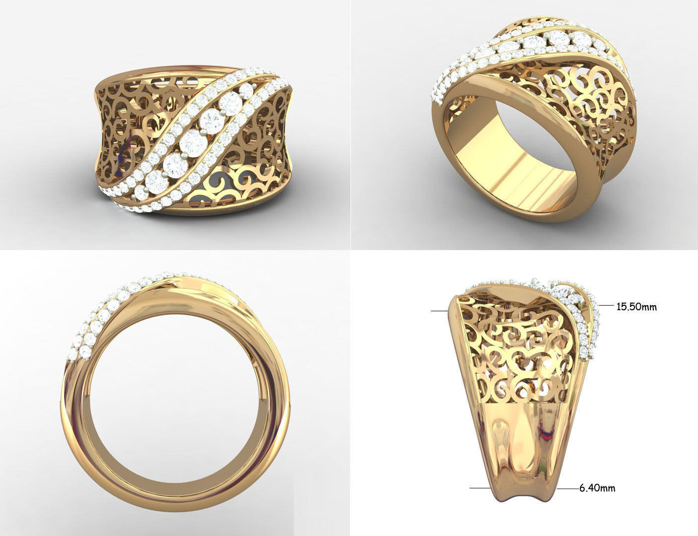 Women Diamond Ring 3dm render details 3D print model_7