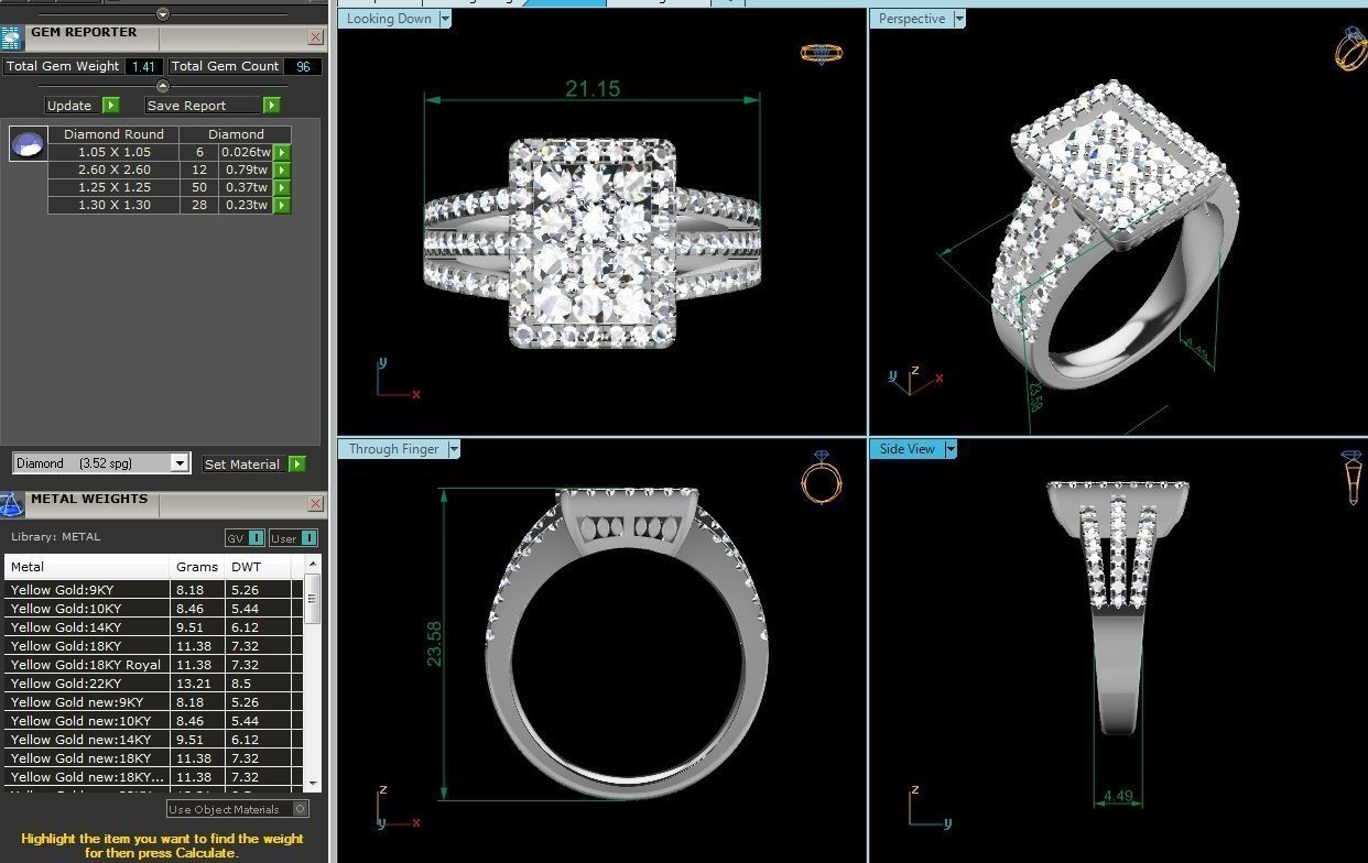 Women Diamond Ring 3dm render details 3D print model_1