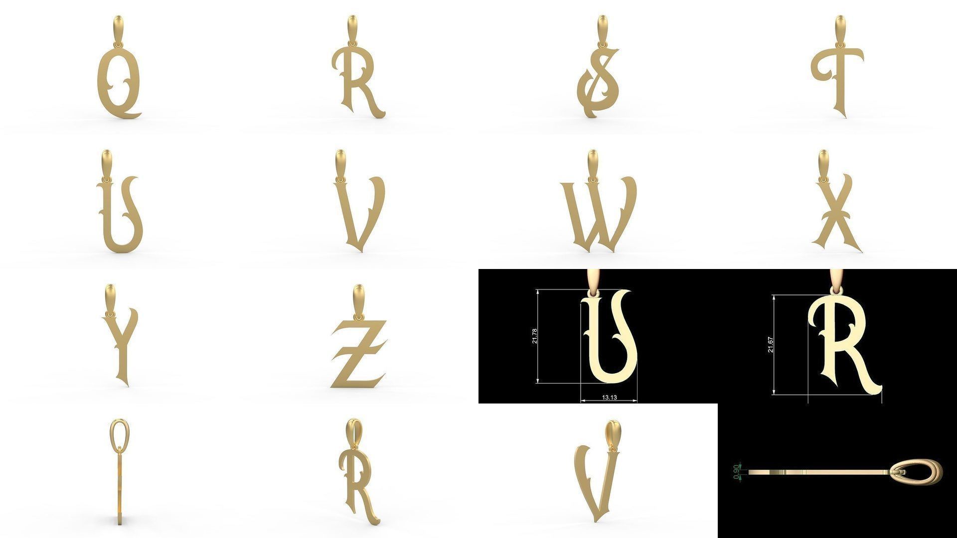 Initial Letters Pendant Alphabets Oregon 3D Model Collection_1