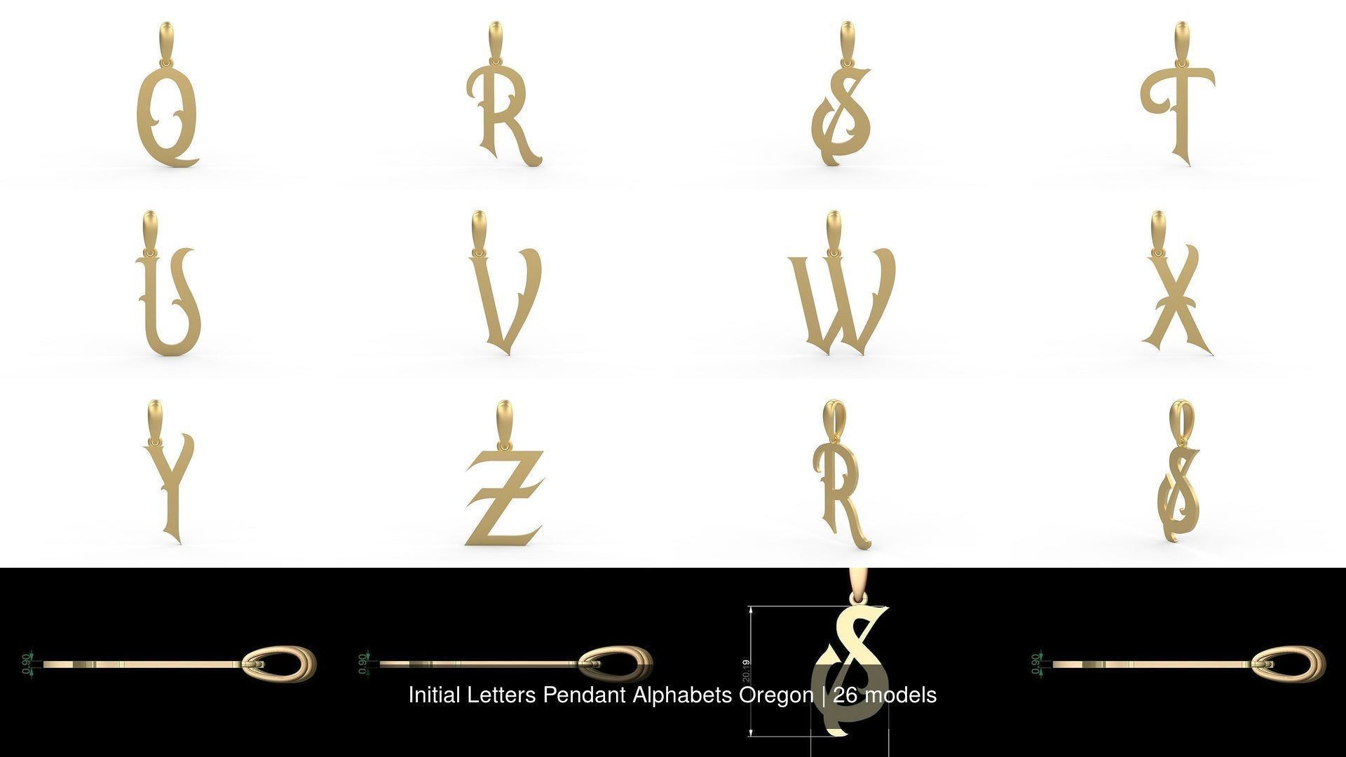 Initial Letters Pendant Alphabets Oregon 3D Model Collection_2
