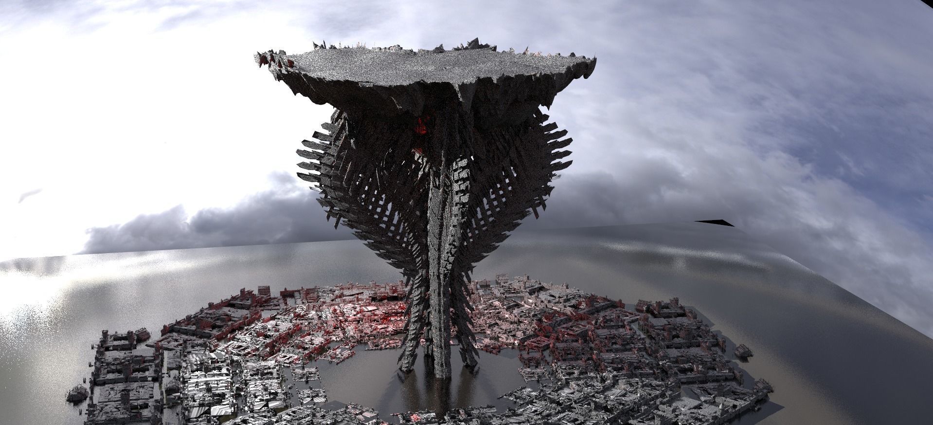 Sci fi Floating Spine Tower with base 3D model_1