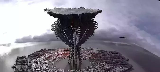 Sci fi Floating Spine Tower with base 3D model