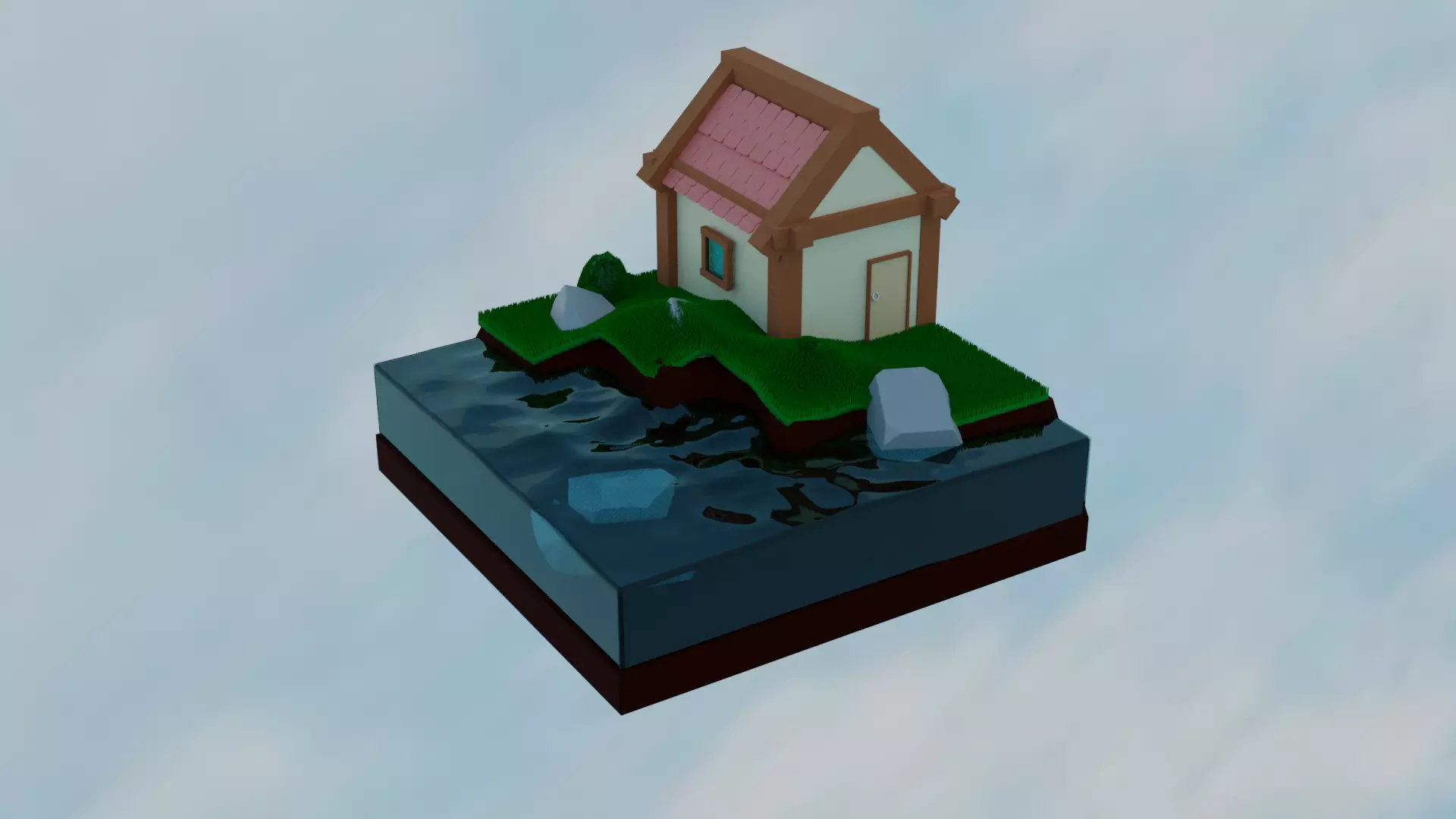 House in the woods near the river Low-poly 3D model_0