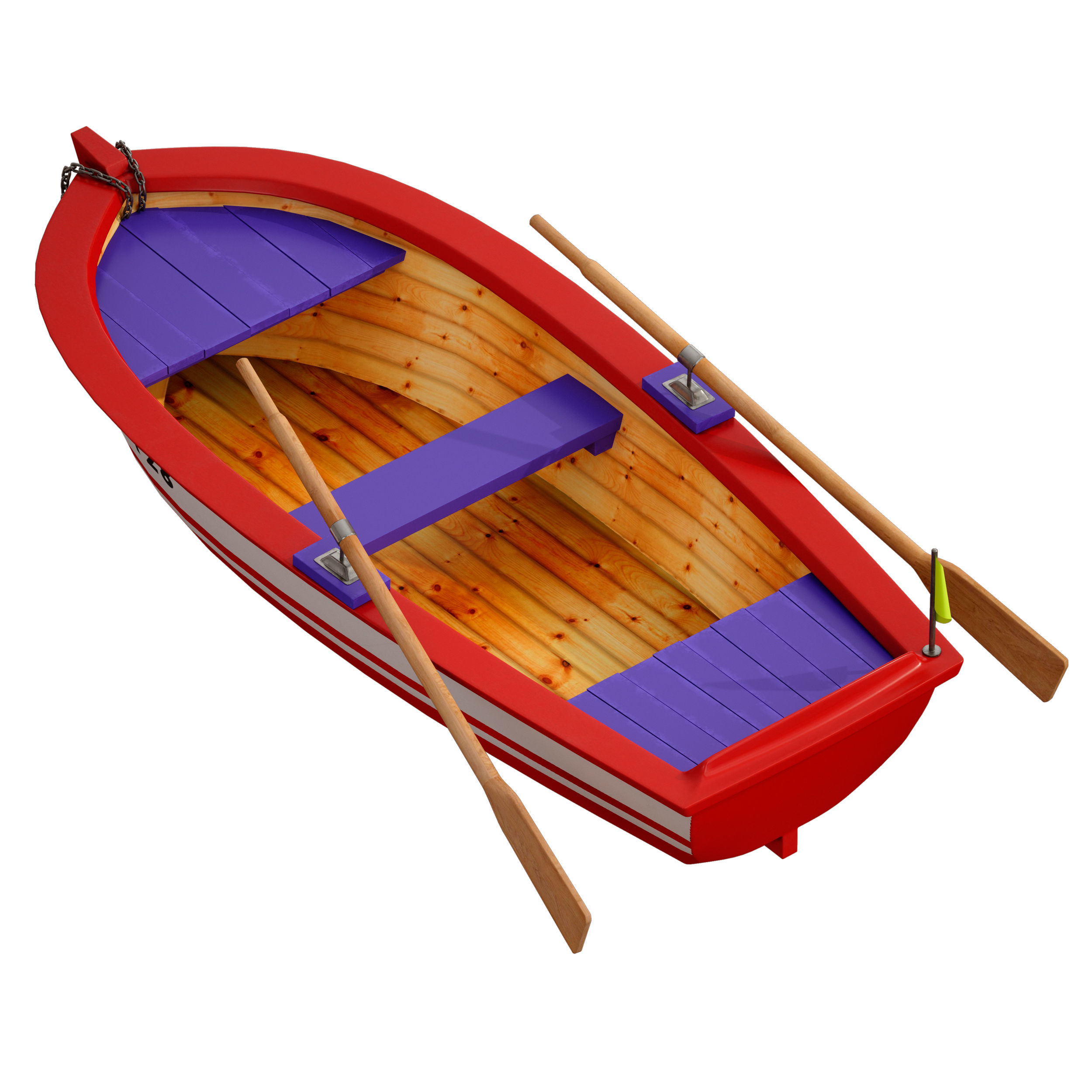 Wooden rowing boat 3D model_7