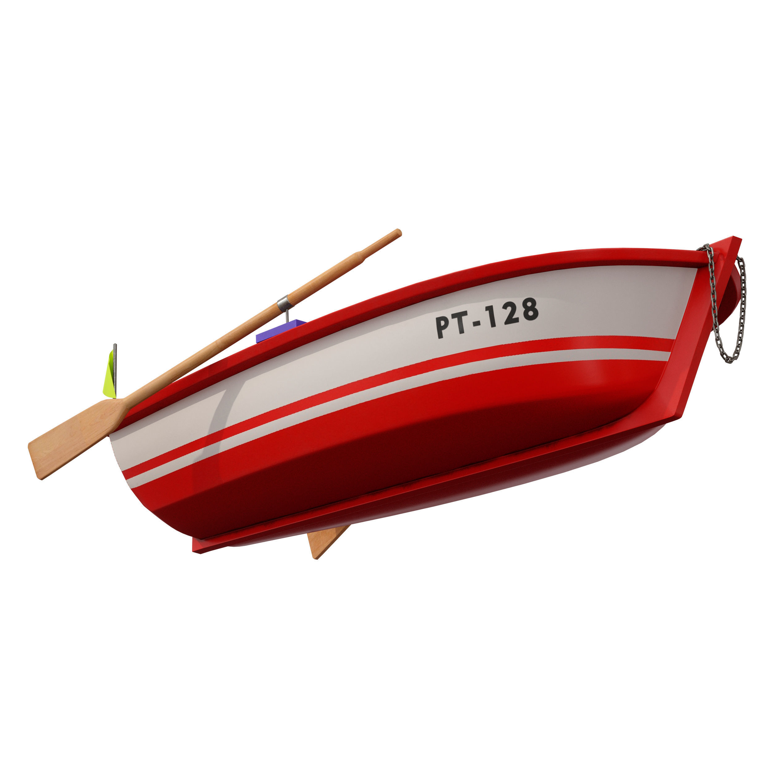 Wooden rowing boat 3D model_3