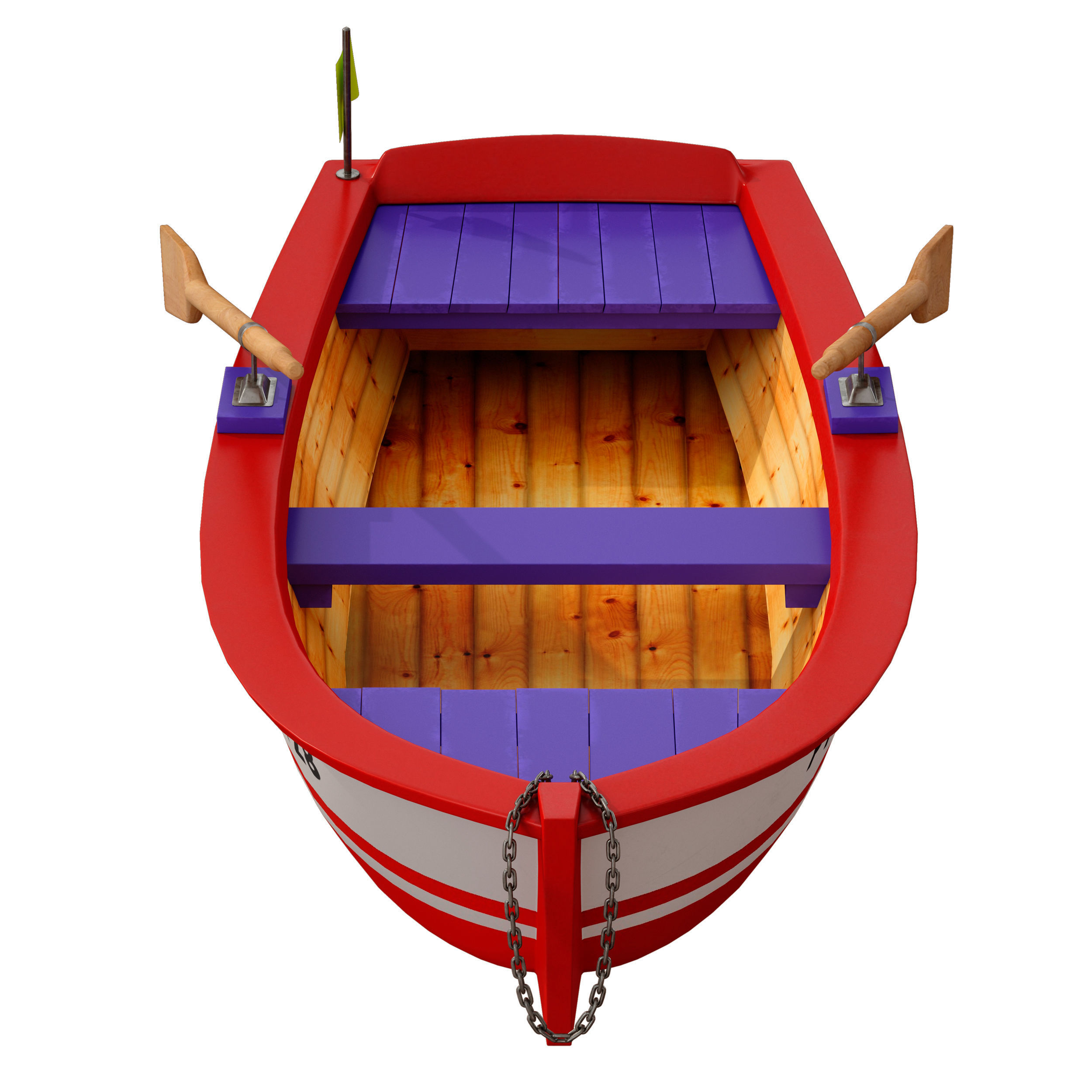 Wooden rowing boat 3D model_6
