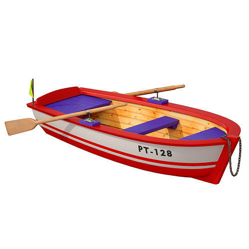 Wooden rowing boat 3D model