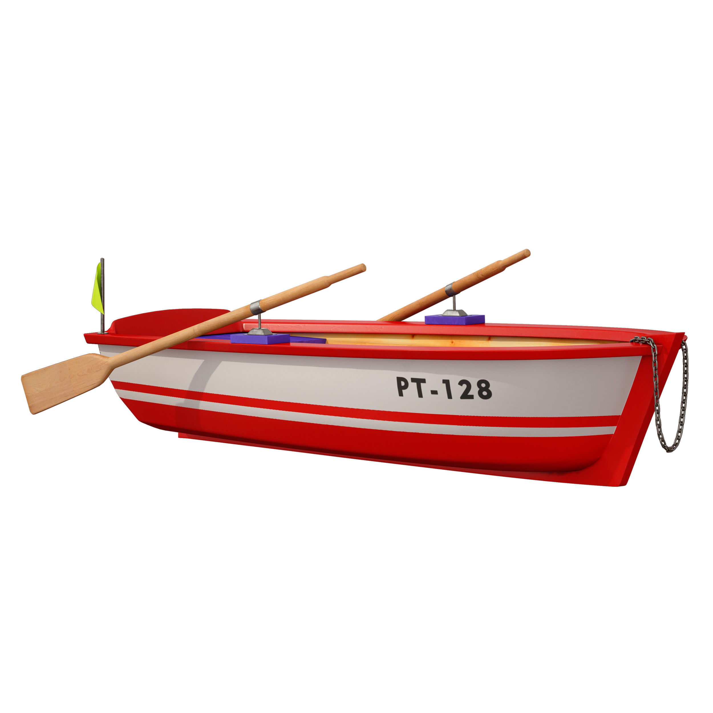 Wooden rowing boat 3D model_2