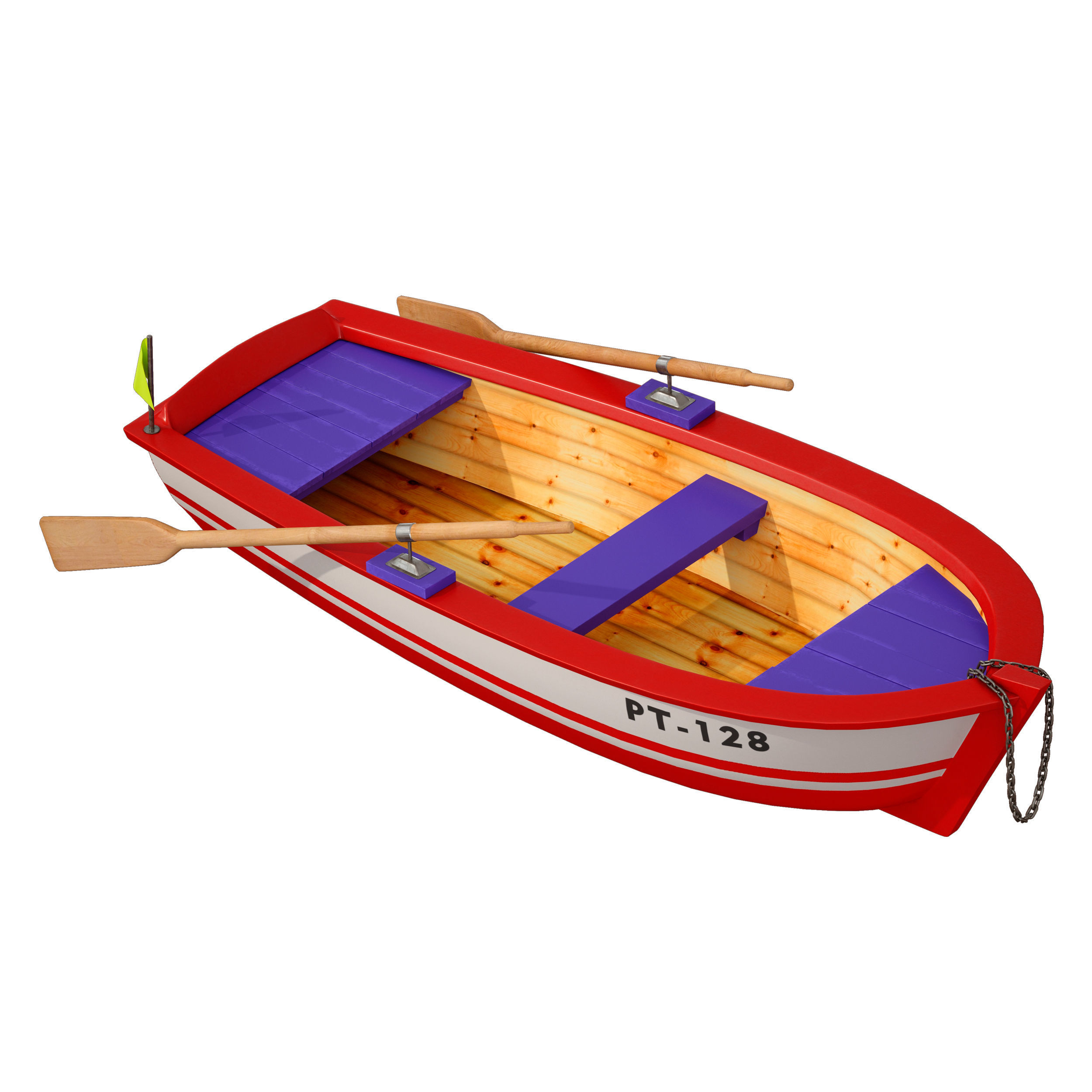 Wooden rowing boat 3D model_1