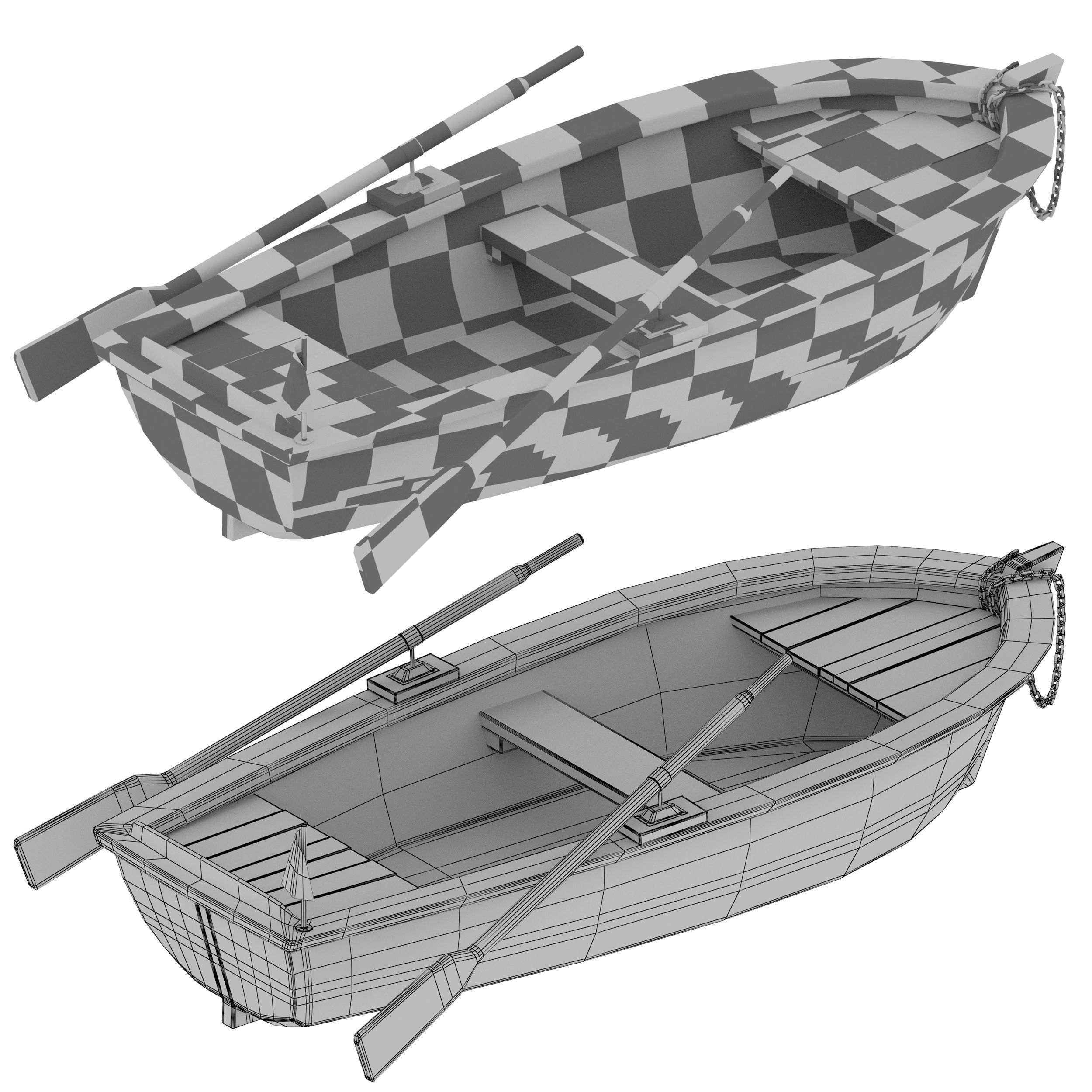 Wooden rowing boat 3D model_10