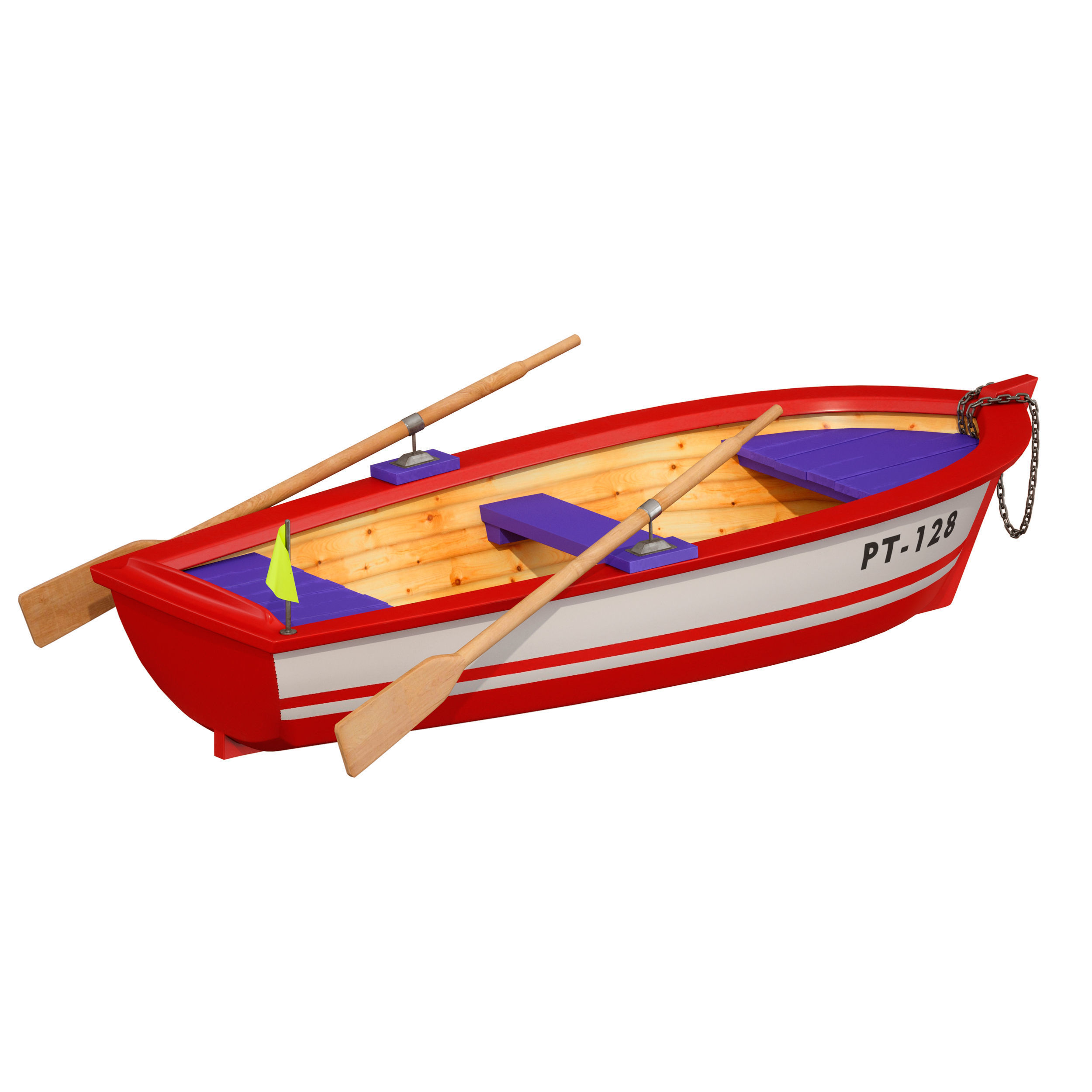 Wooden rowing boat 3D model_4