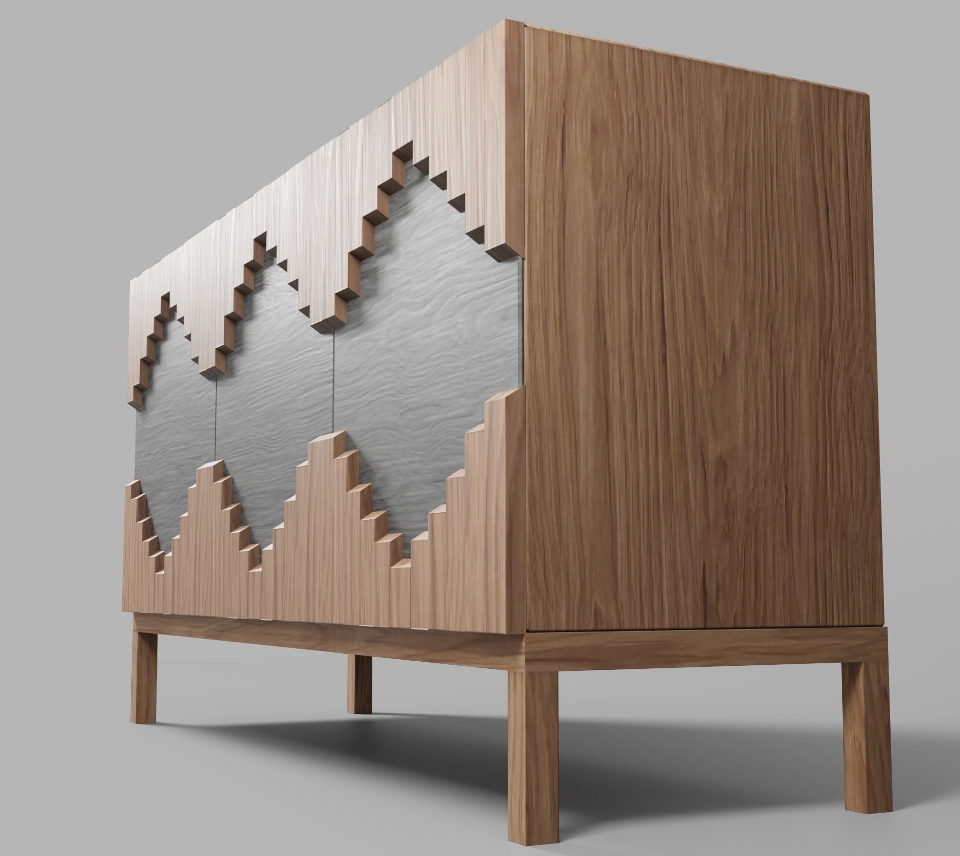 Table wooden sideboard with geometric patterns Low-poly 3D model_5