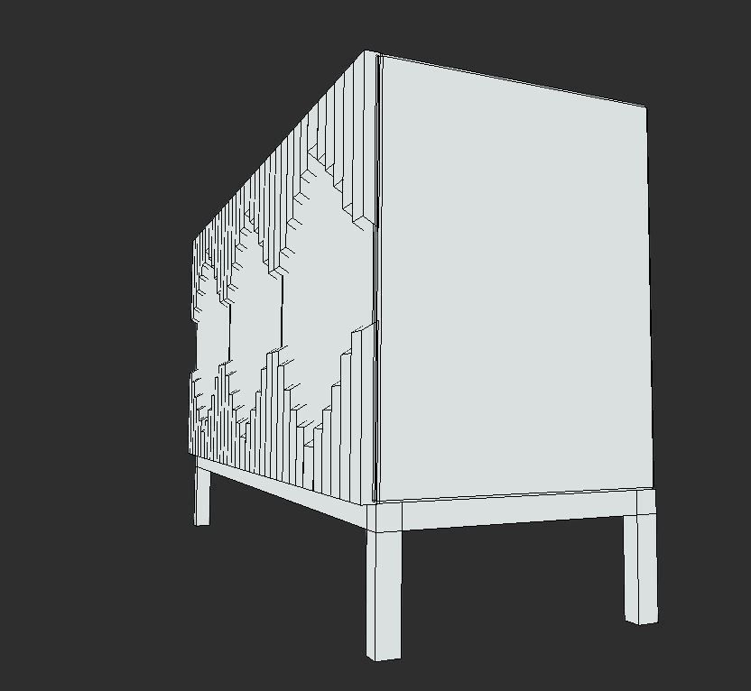 Table wooden sideboard with geometric patterns Low-poly 3D model_7