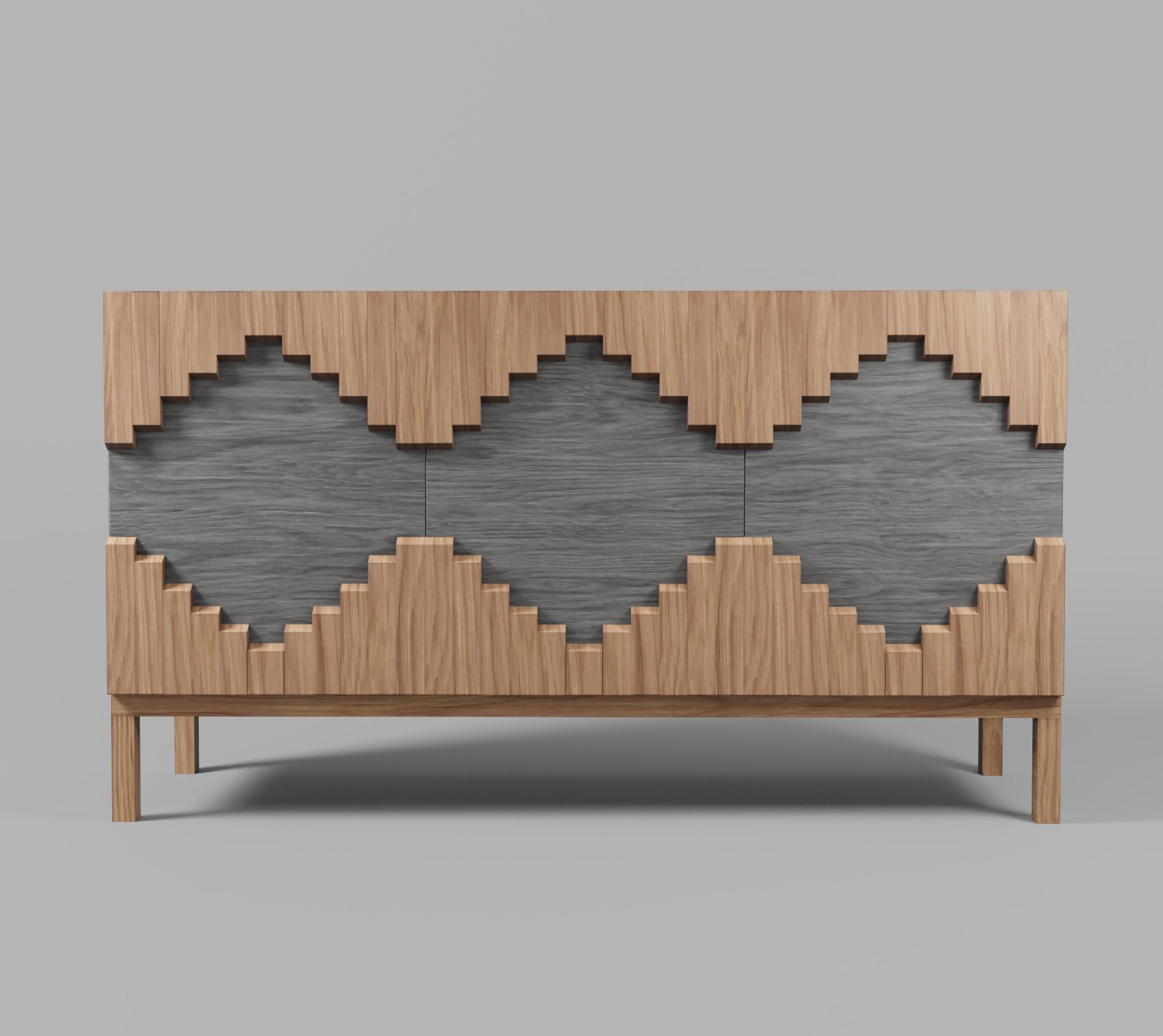 Table wooden sideboard with geometric patterns Low-poly 3D model_2