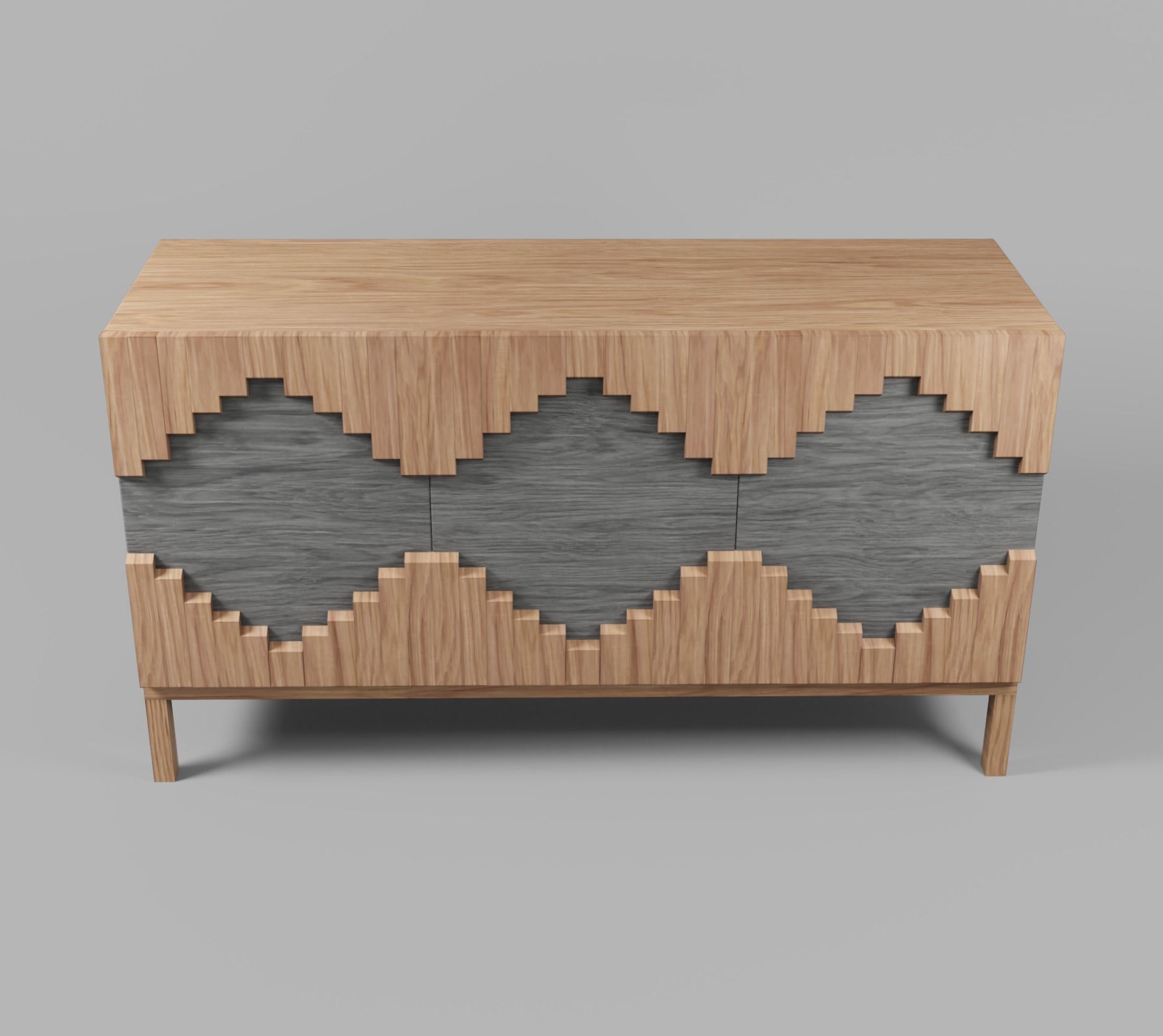 Table wooden sideboard with geometric patterns Low-poly 3D model_3
