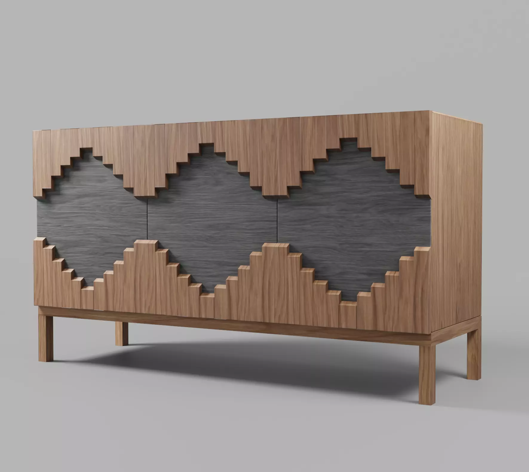 Table wooden sideboard with geometric patterns Low-poly 3D model_0