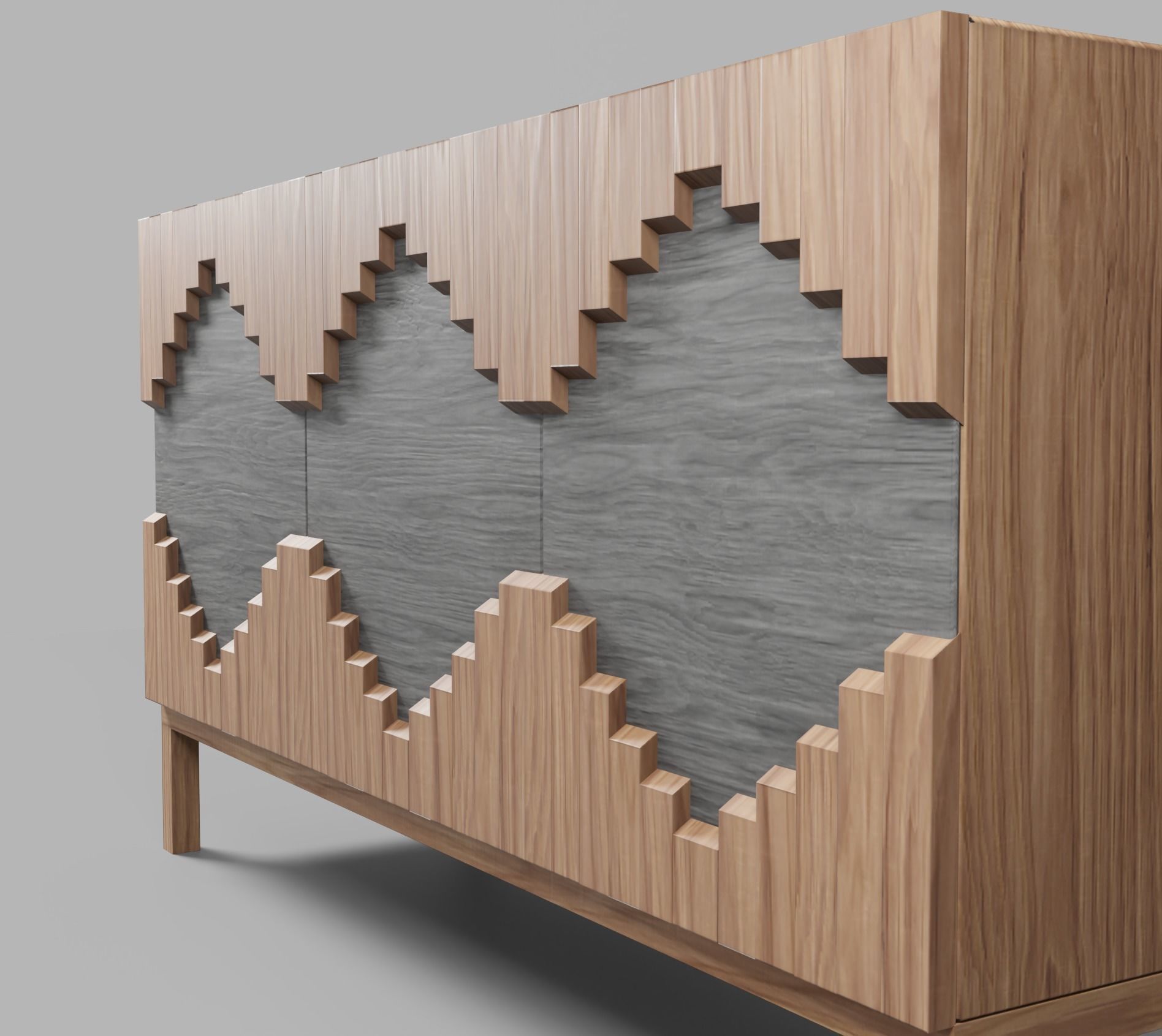 Table wooden sideboard with geometric patterns Low-poly 3D model_4