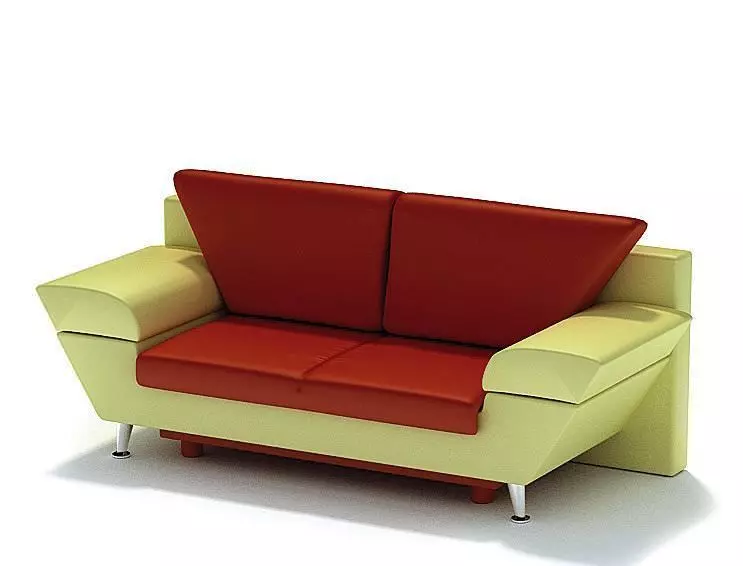 Red And Cream Couch 3D model_0
