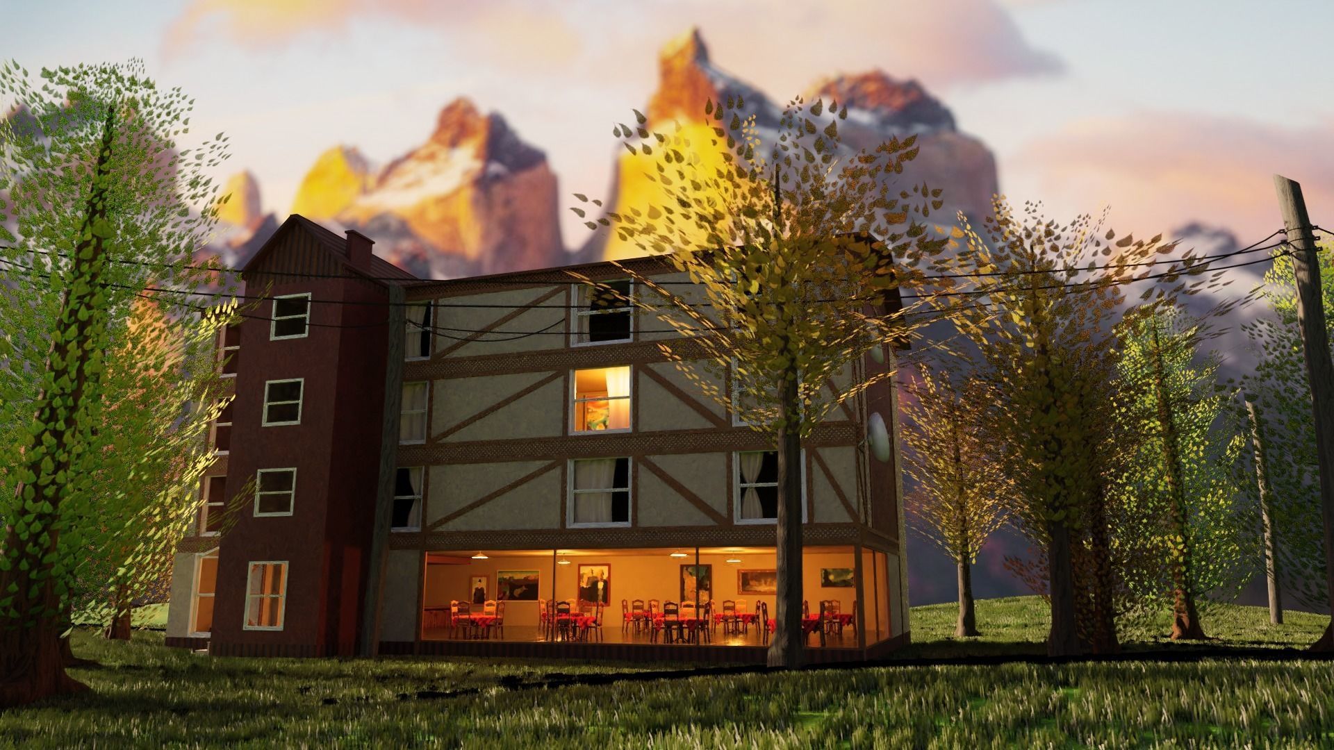 Hotel in Patagonia Low-poly 3D model_1
