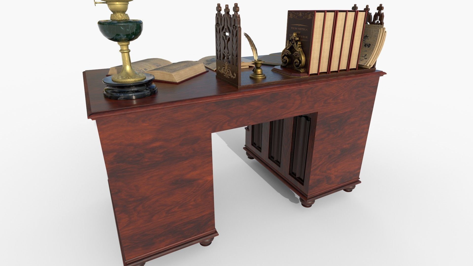 Openable victorian work desk Low-poly 3D model_5