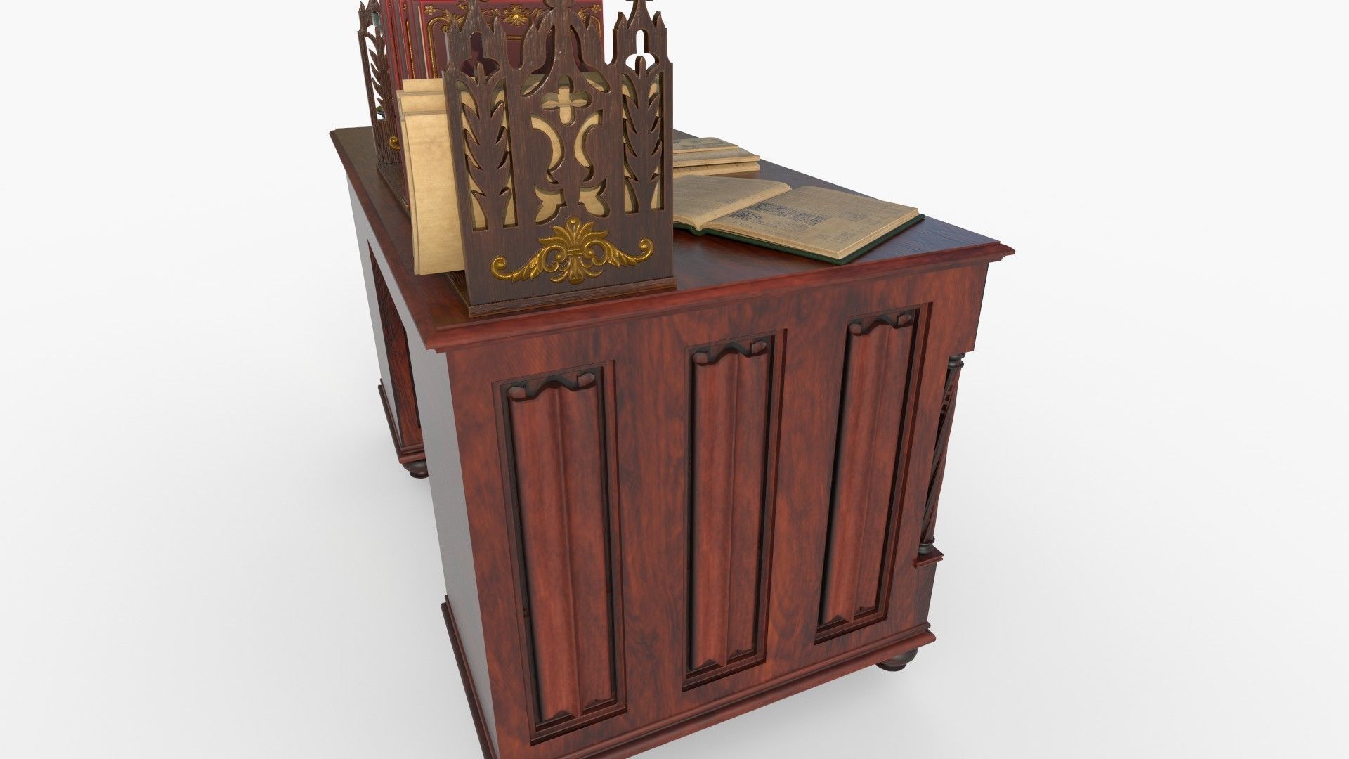 Openable victorian work desk Low-poly 3D model_6