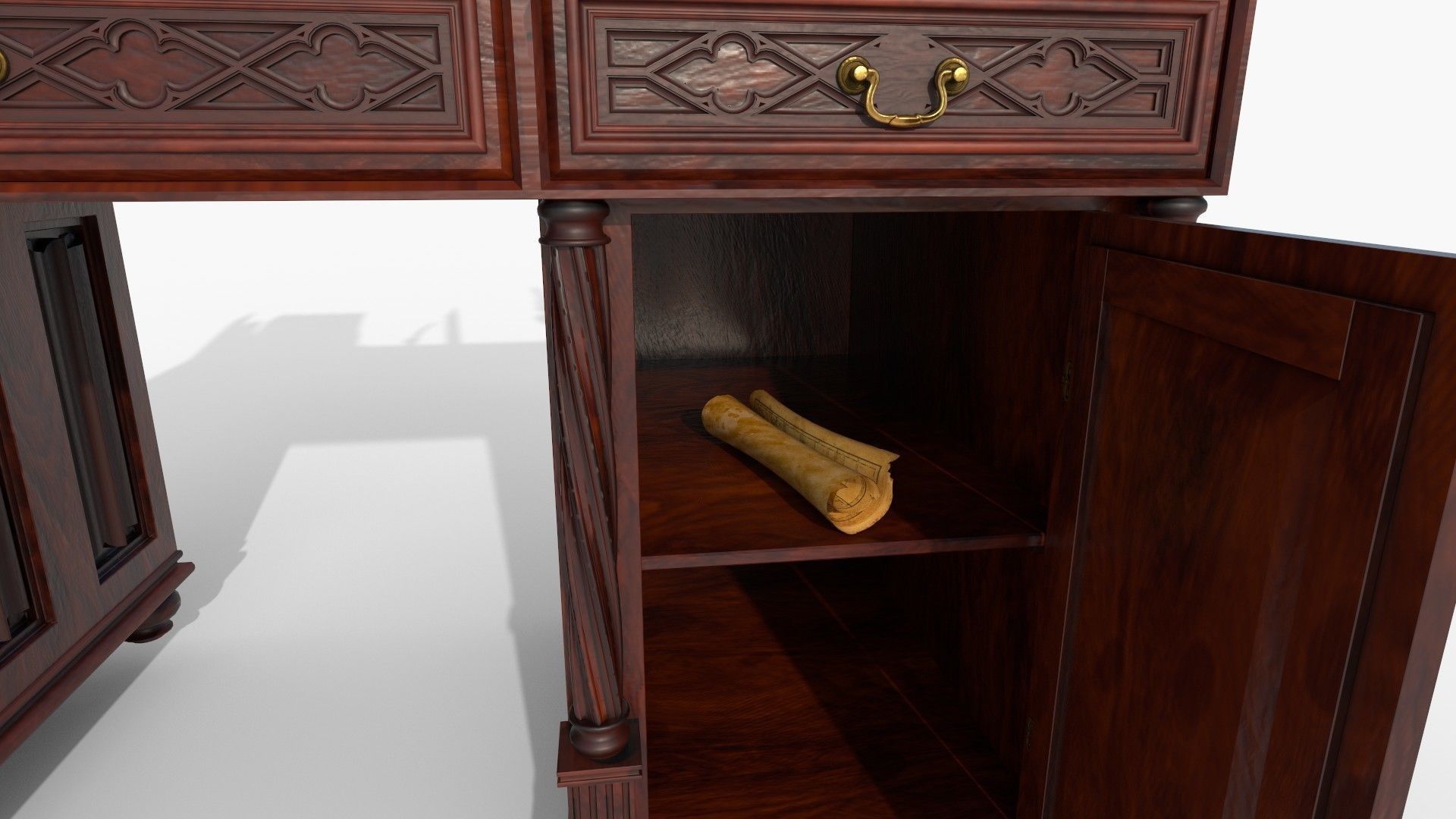 Openable victorian work desk Low-poly 3D model_16