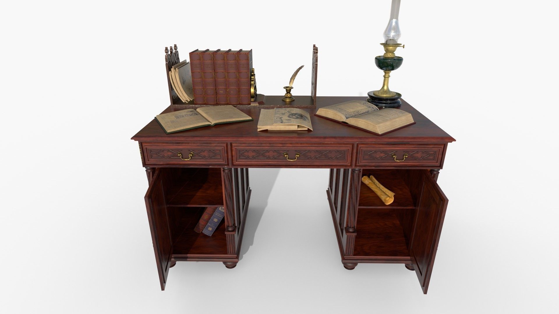 Openable victorian work desk Low-poly 3D model_15
