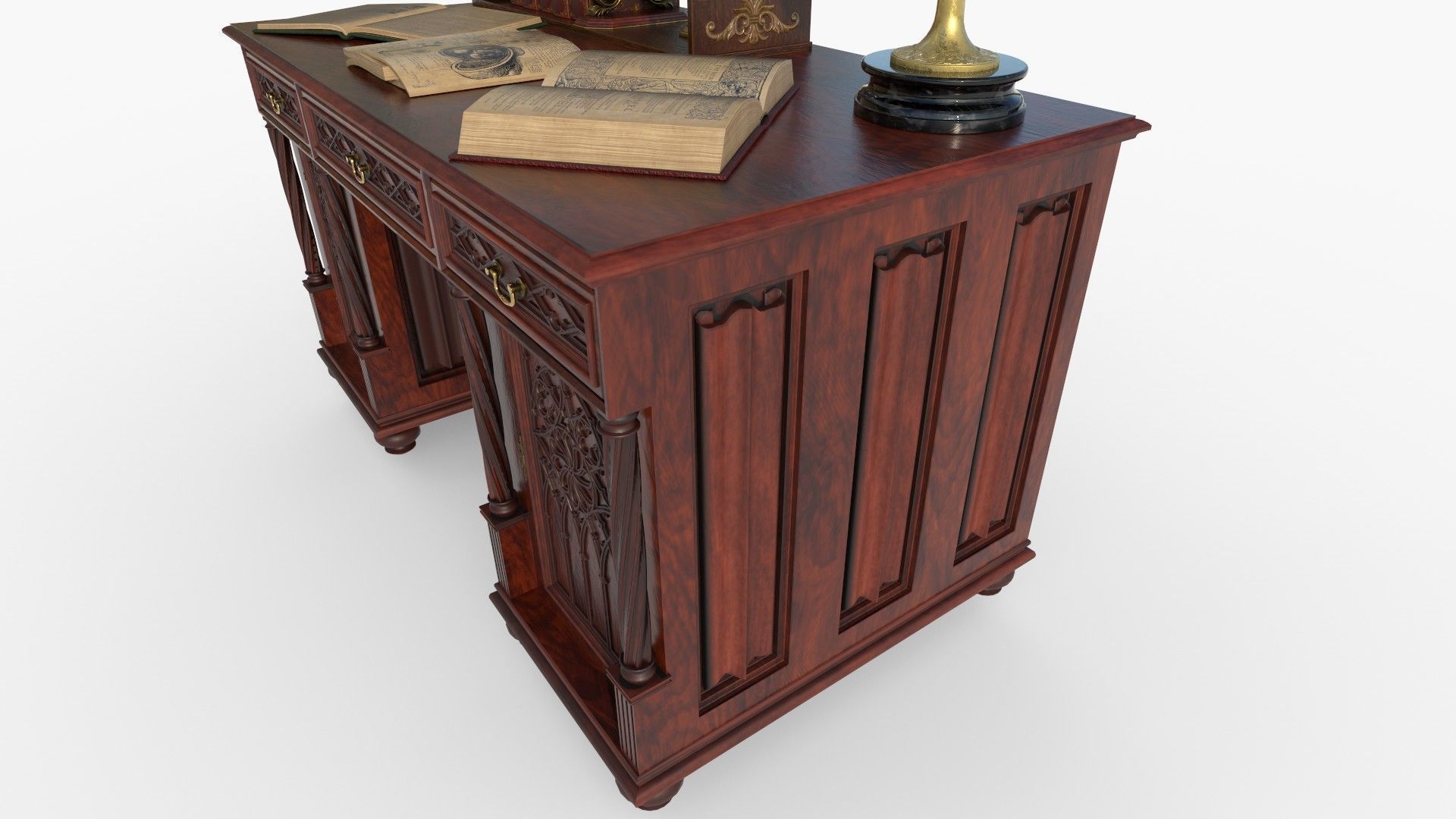 Openable victorian work desk Low-poly 3D model_4