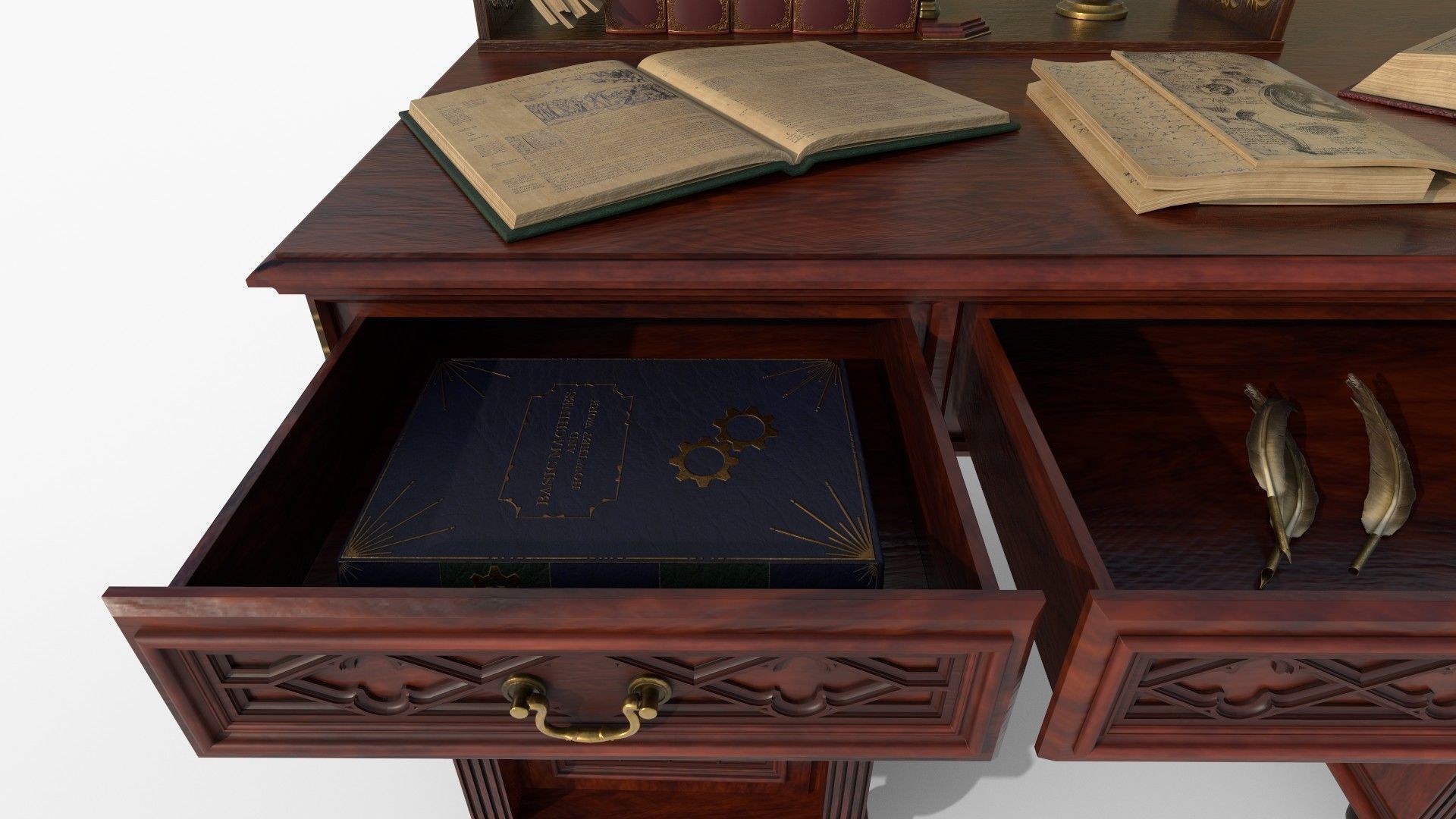 Openable victorian work desk Low-poly 3D model_18