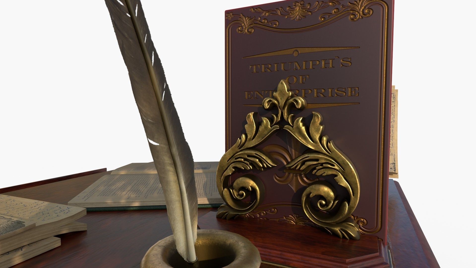 Openable victorian work desk Low-poly 3D model_22