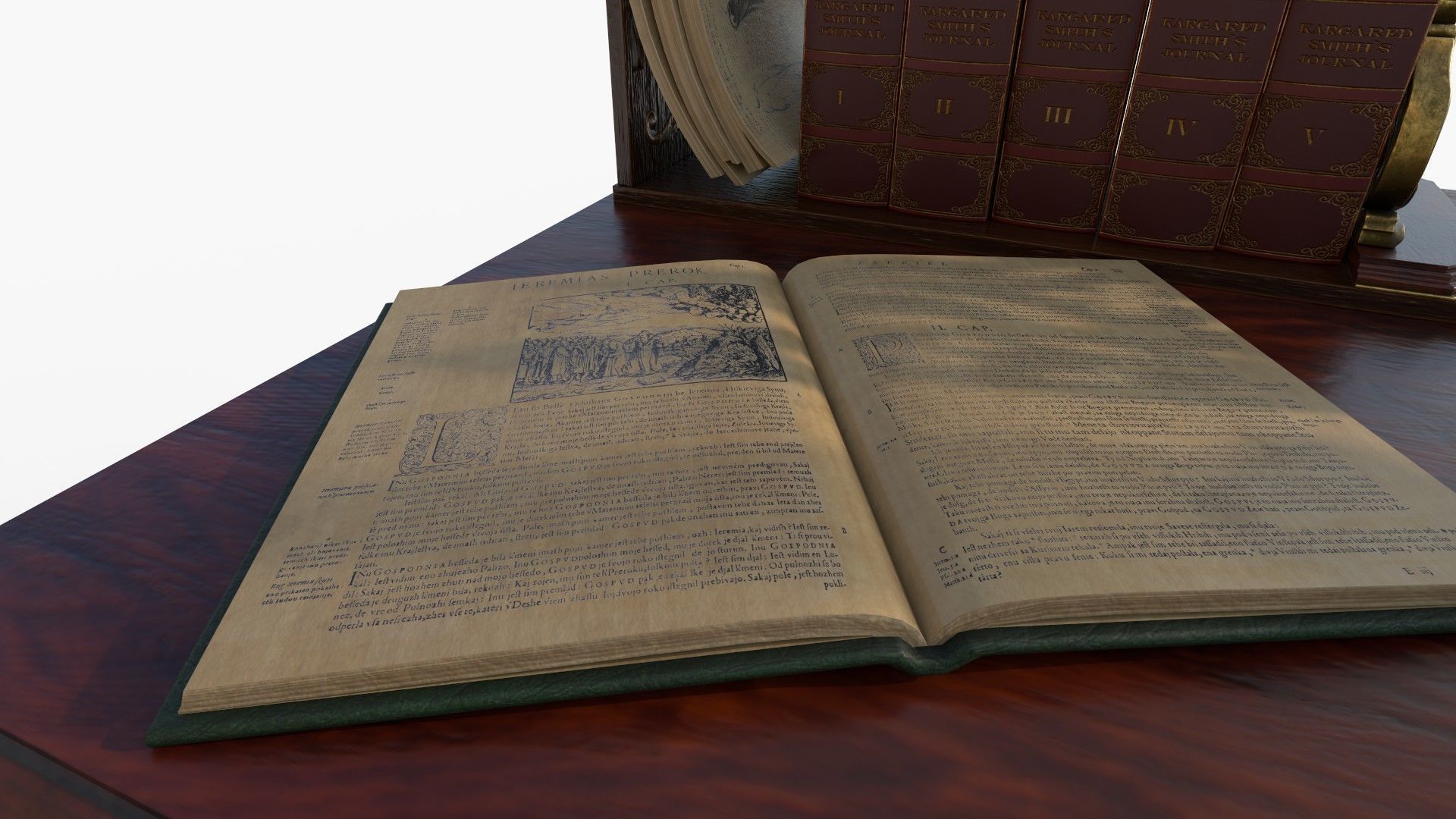 Openable victorian work desk Low-poly 3D model_9