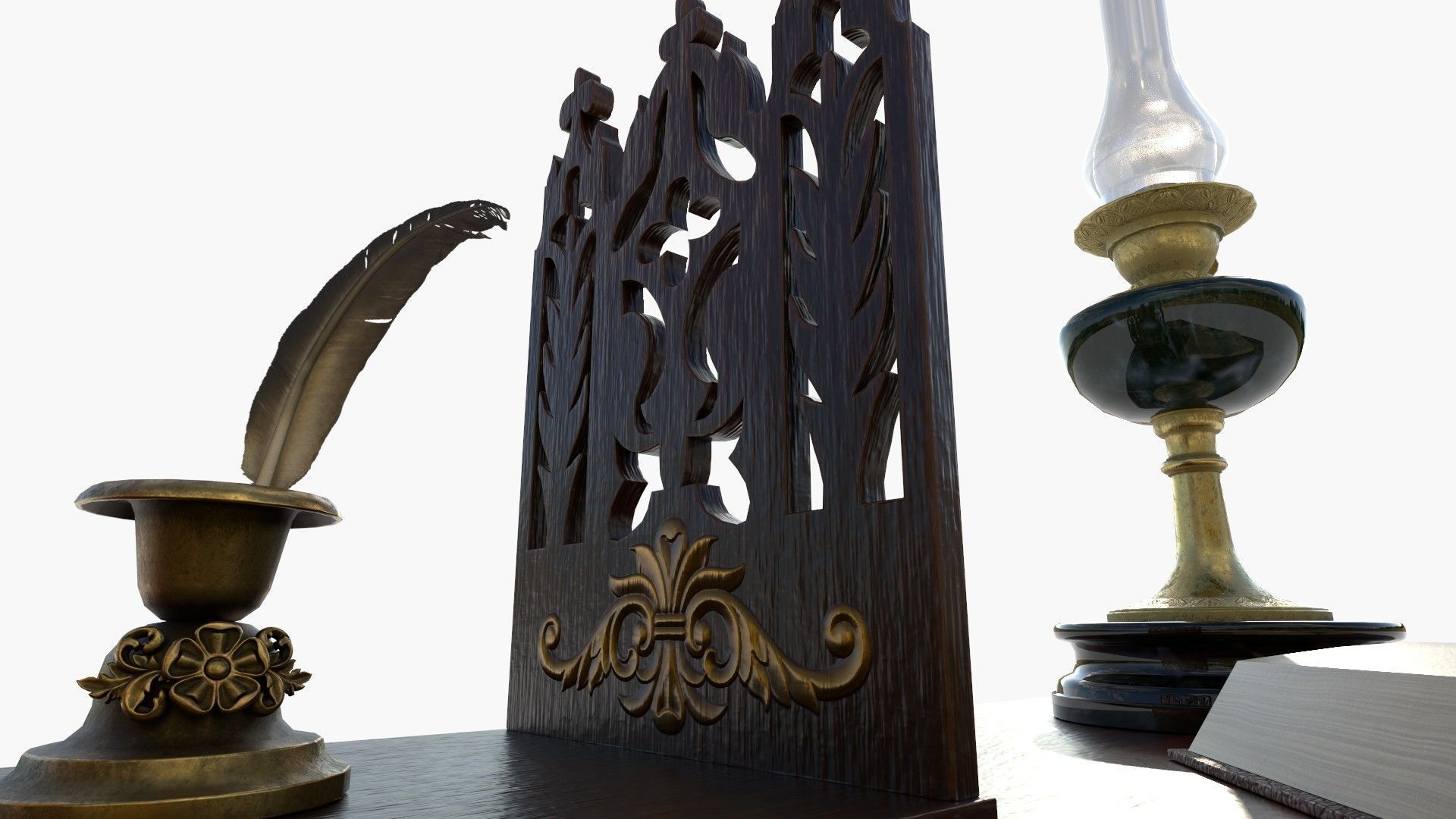 Openable victorian work desk Low-poly 3D model_11