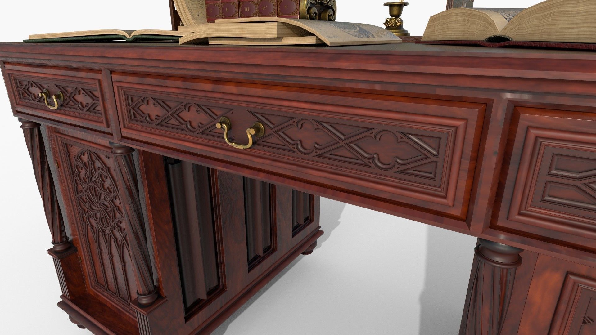Openable victorian work desk Low-poly 3D model_25