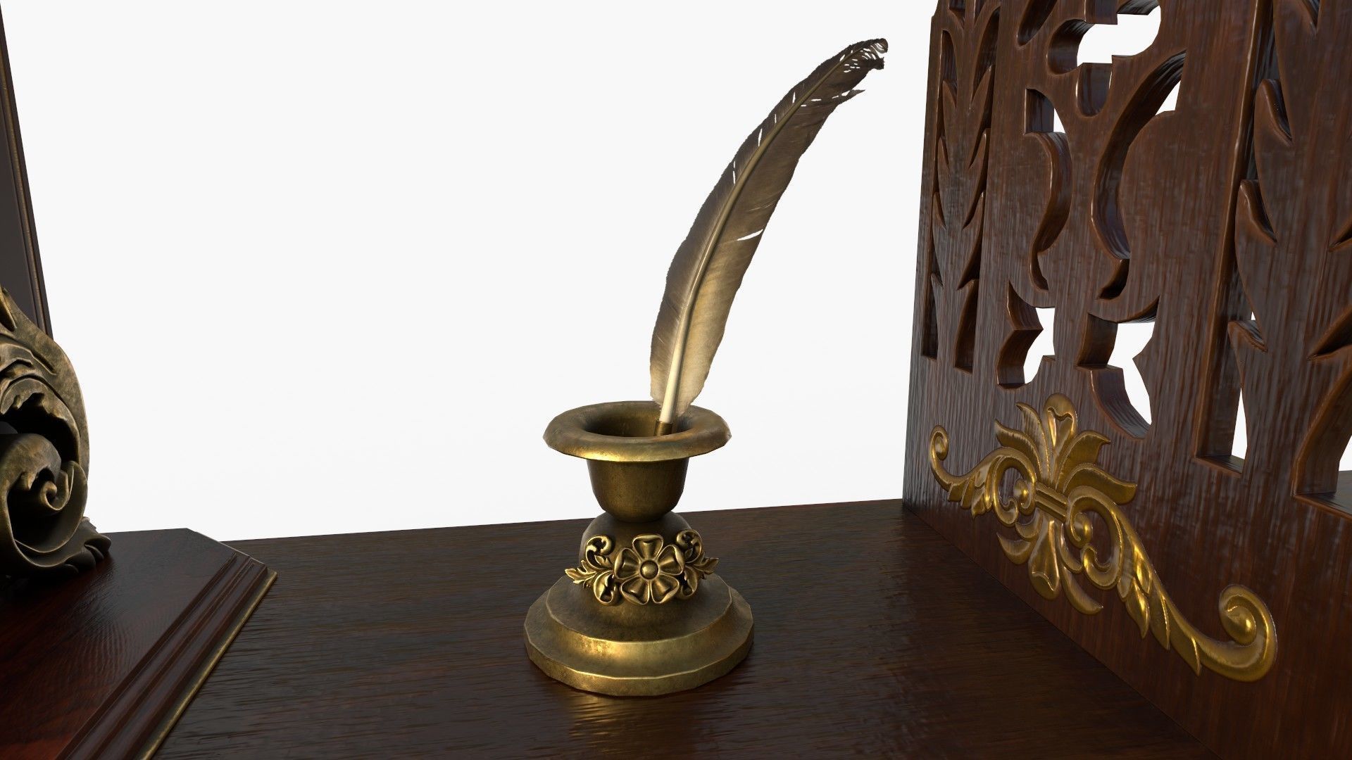 Openable victorian work desk Low-poly 3D model_21