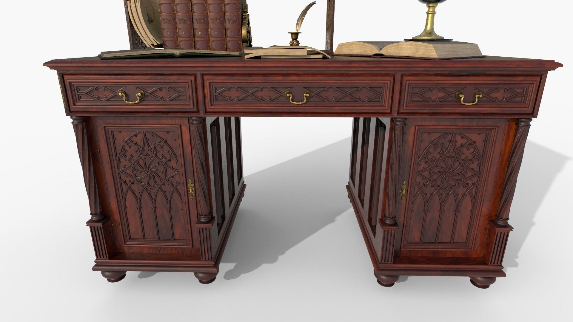 Openable victorian work desk Low-poly 3D model_3