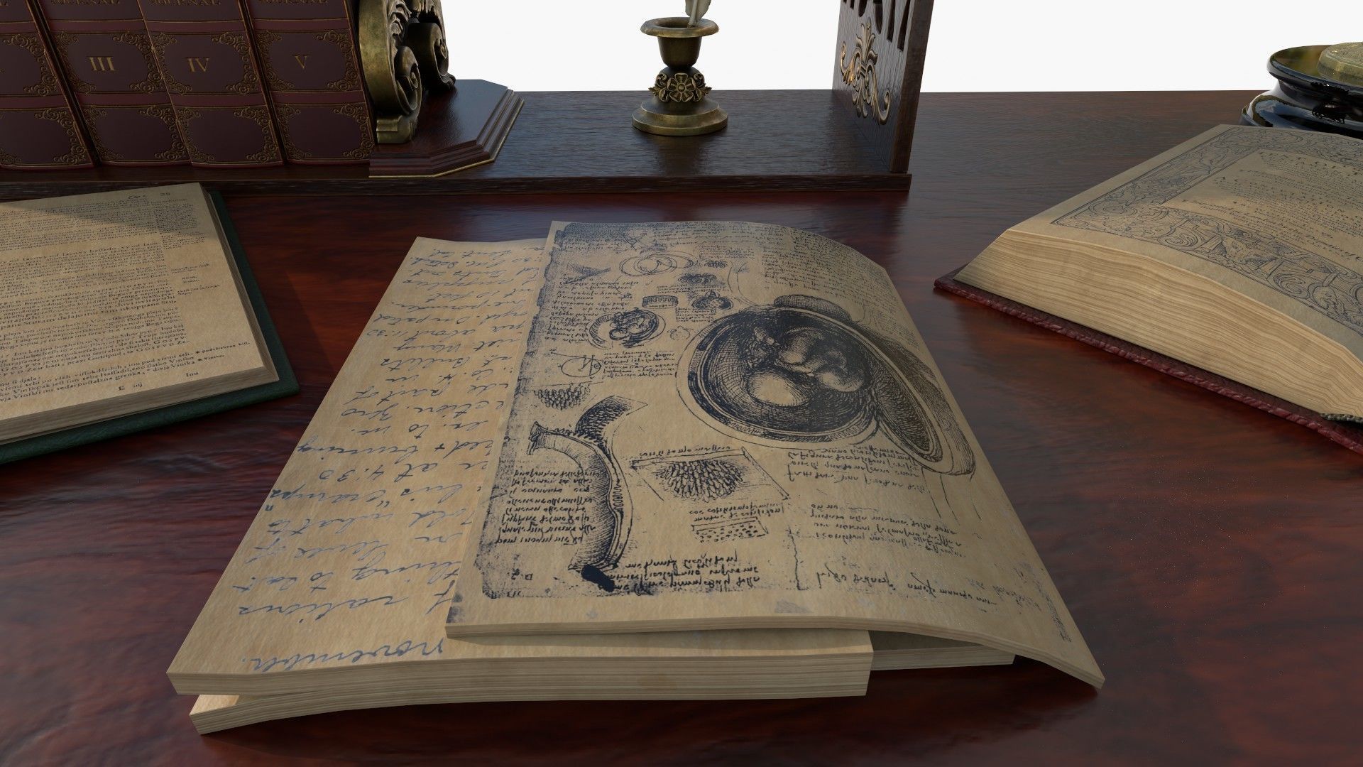 Openable victorian work desk Low-poly 3D model_8