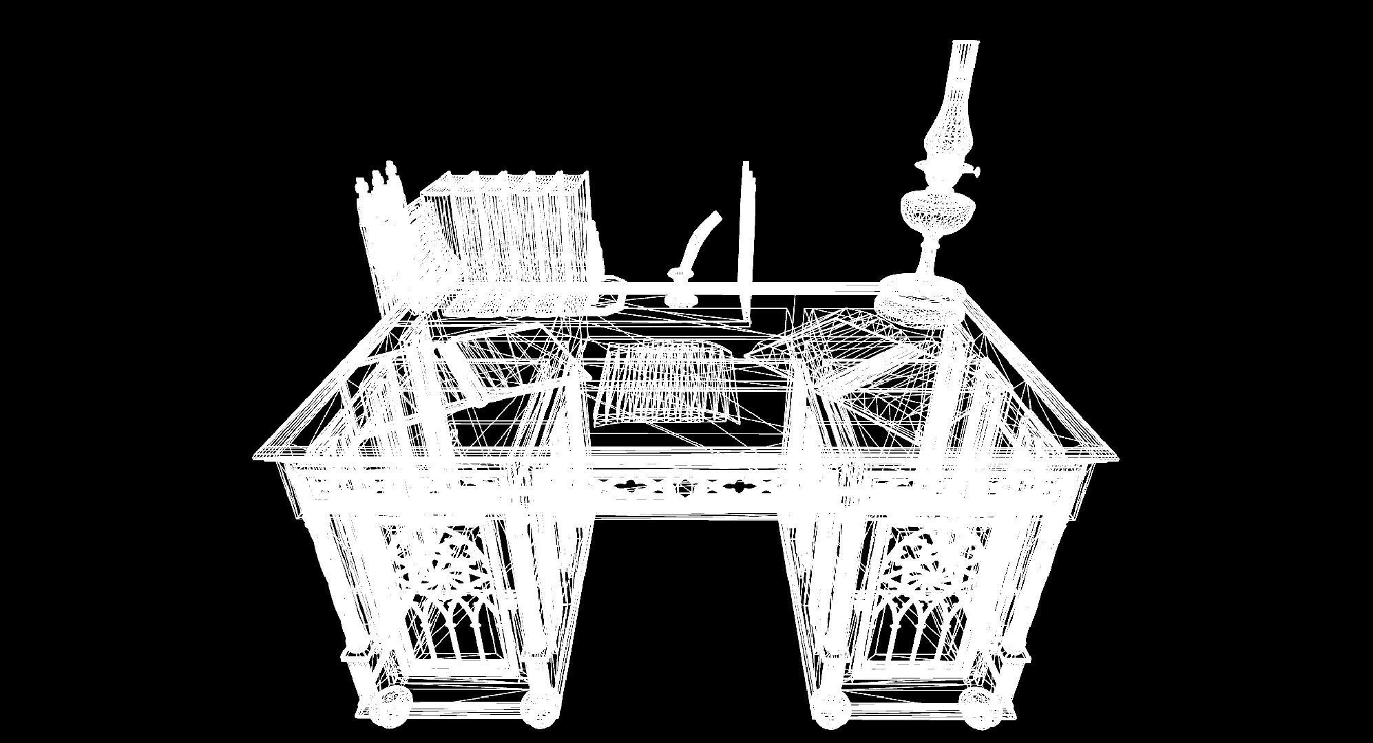 Openable victorian work desk Low-poly 3D model_26