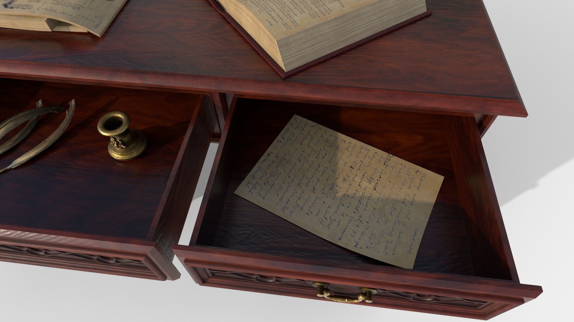 Openable victorian work desk Low-poly 3D model_20