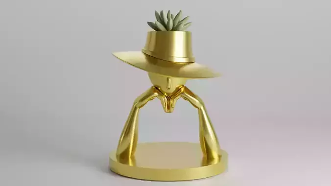 Elegant Planter Statue with Wide-Brimmed Hat
