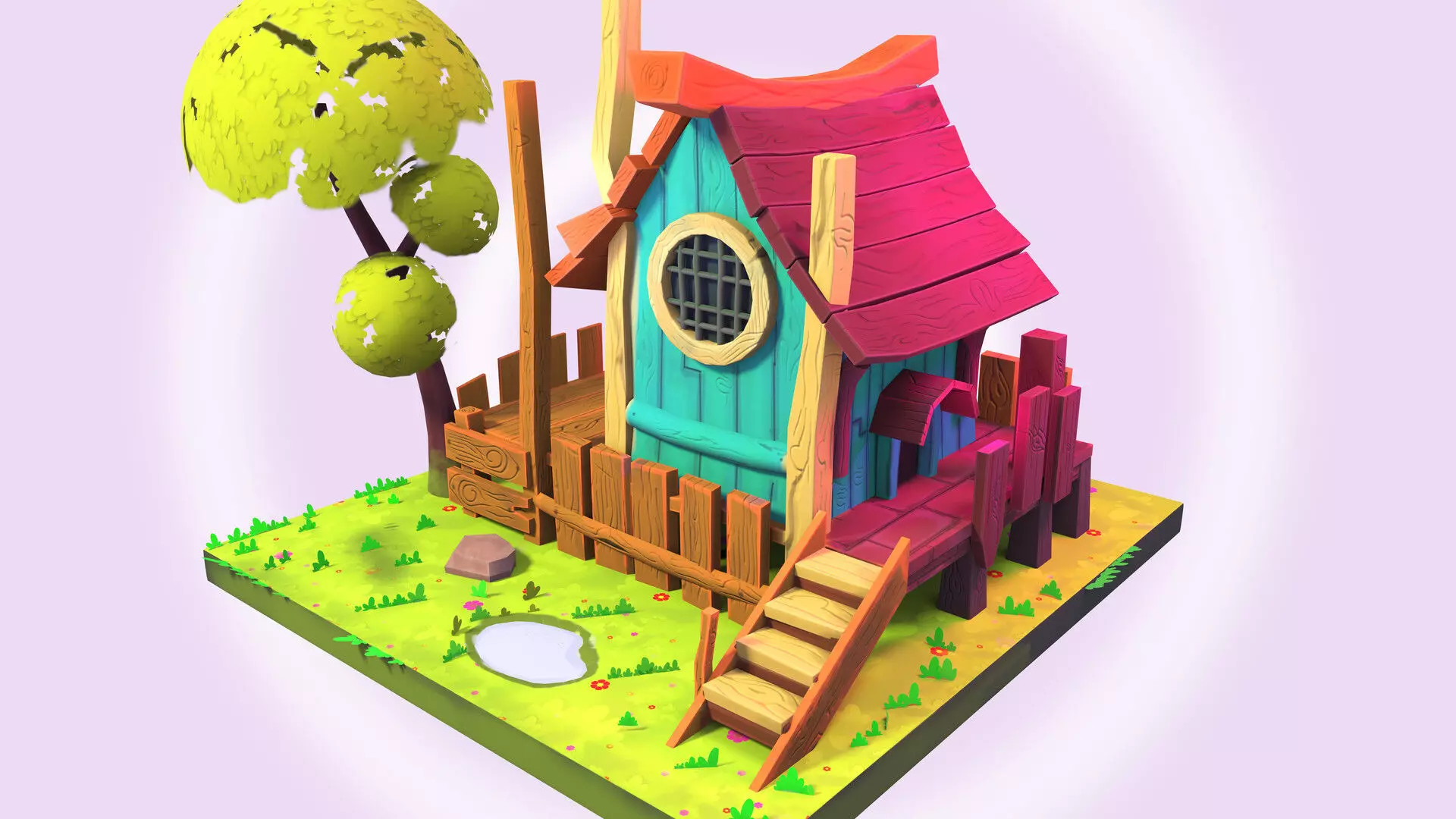 Stylized house Low-poly 3D model