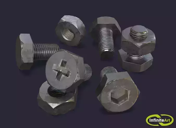 Bolts and Nuts Low-poly 3D model
